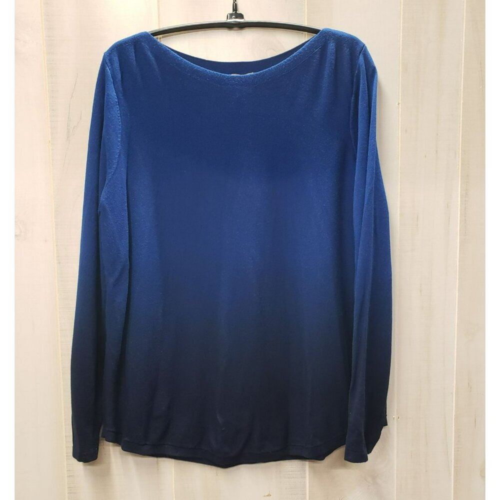 Chicos Sweater Blue Ombre, Bateau Boat Neck Sz 2 Large Long Sleeve Rayon Blend